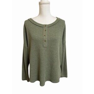 Fray Boutique Women's M Waffle Knit Henley Top Pullover Olive Green